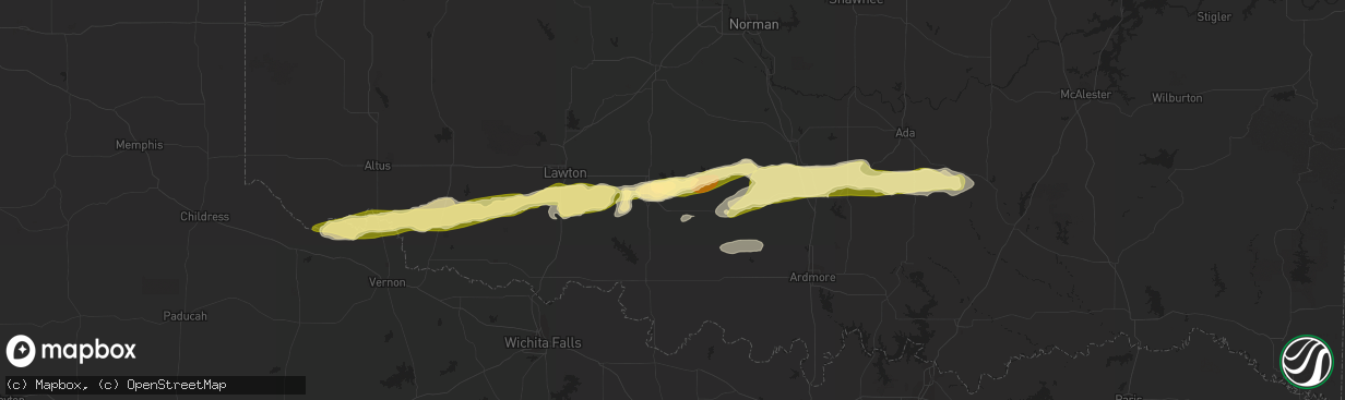 Hail map in Duncan, OK on March 16, 2023