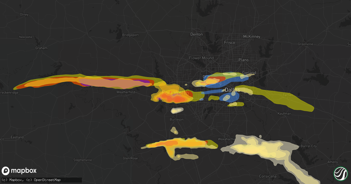 Hail map in Fort Worth, TX on March 16, 2023