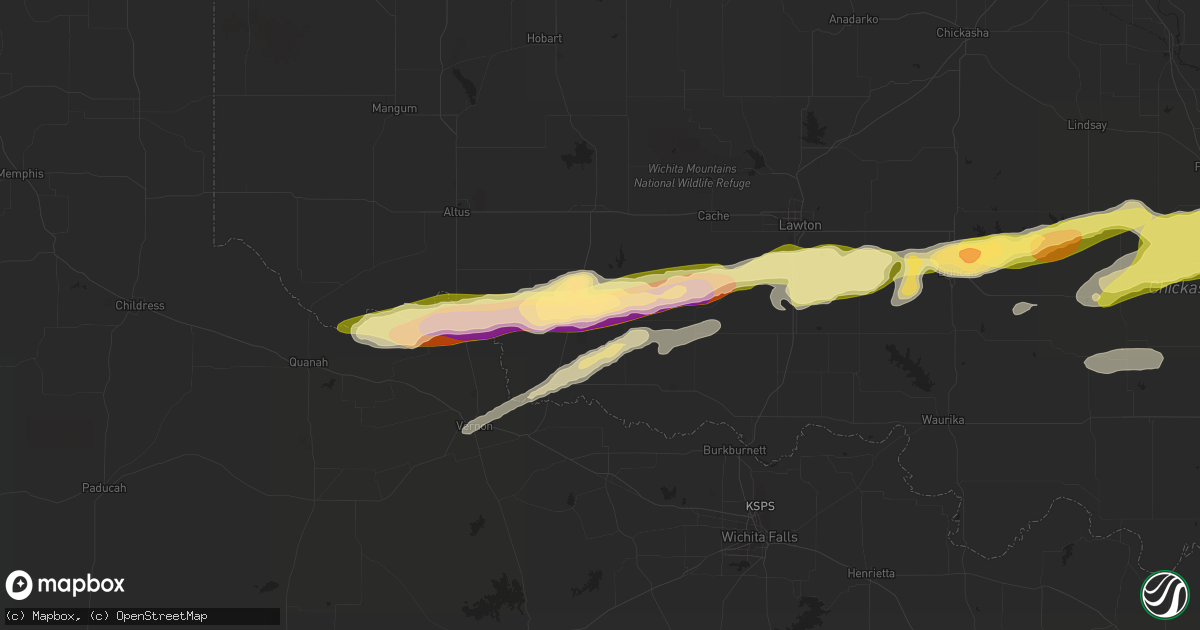 Hail map in Frederick, OK on March 16, 2023