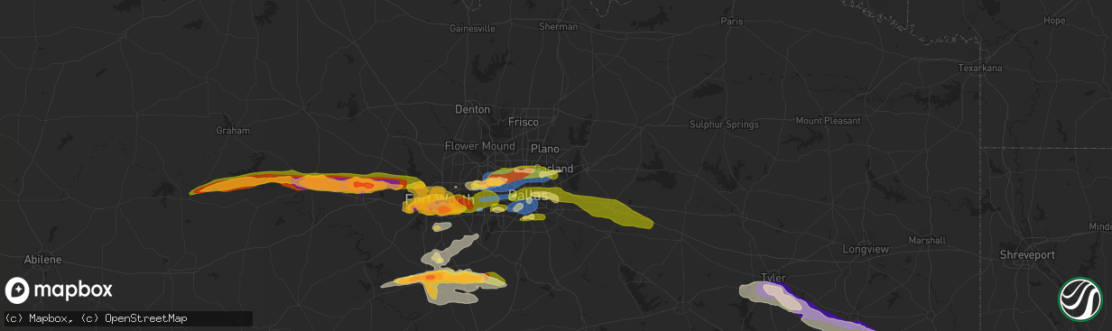 Hail map in Garland, TX on March 16, 2023