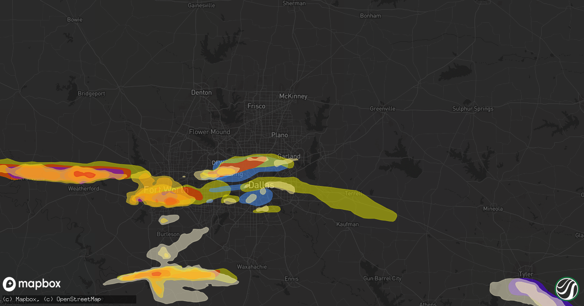 Hail map in Garland, TX on March 16, 2023