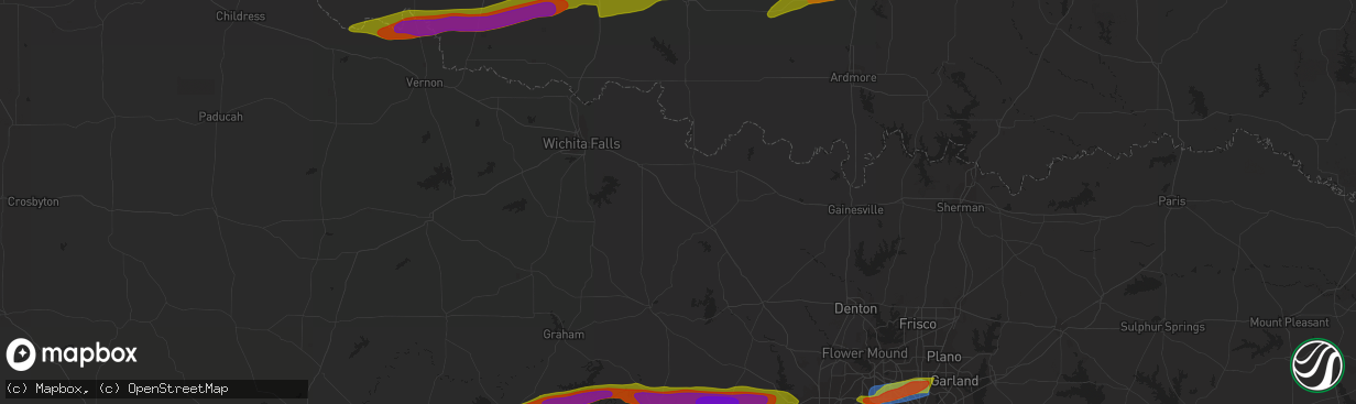 Hail map in Graford, TX on March 16, 2023