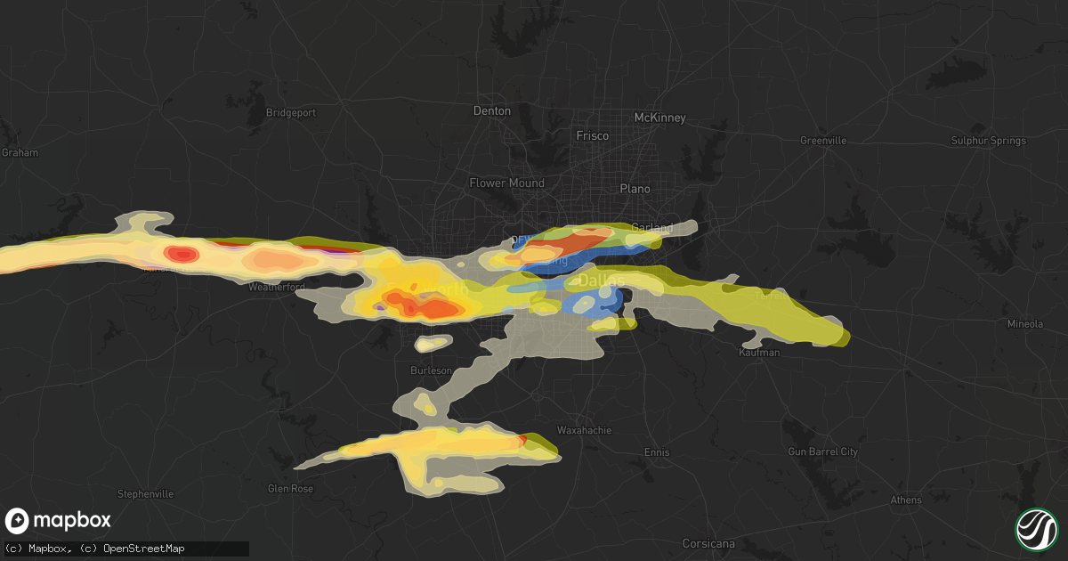 Hail map in Grand Prairie, TX on March 16, 2023