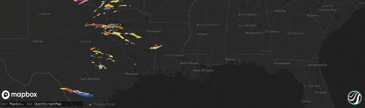 Hail map in Louisiana on March 16, 2023