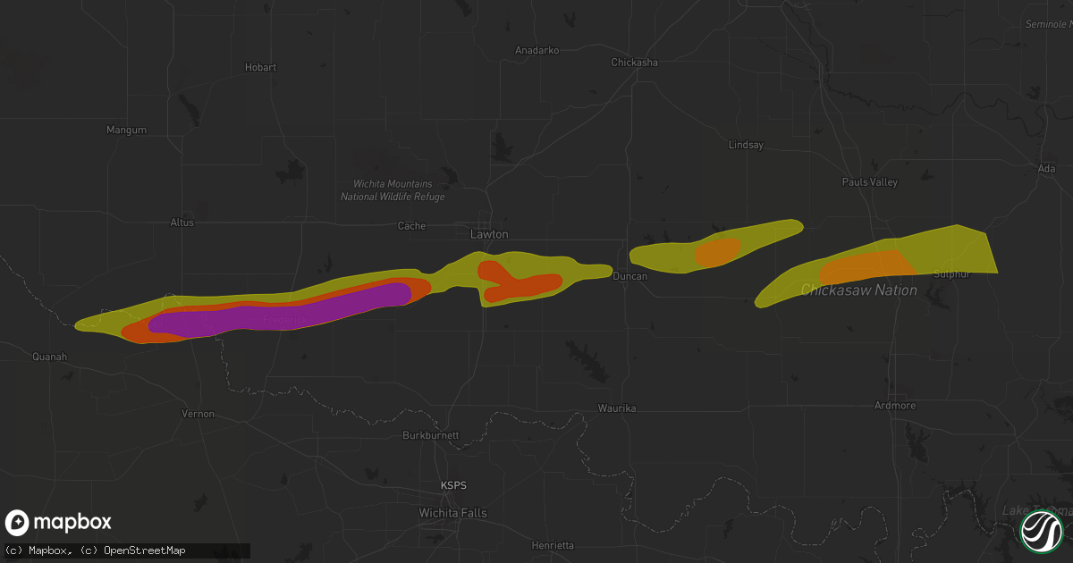 Hail map in Loveland, OK on March 16, 2023