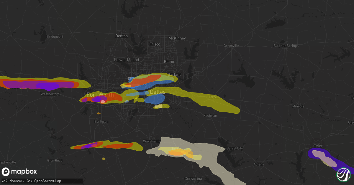 Hail map in Mesquite, TX on March 16, 2023