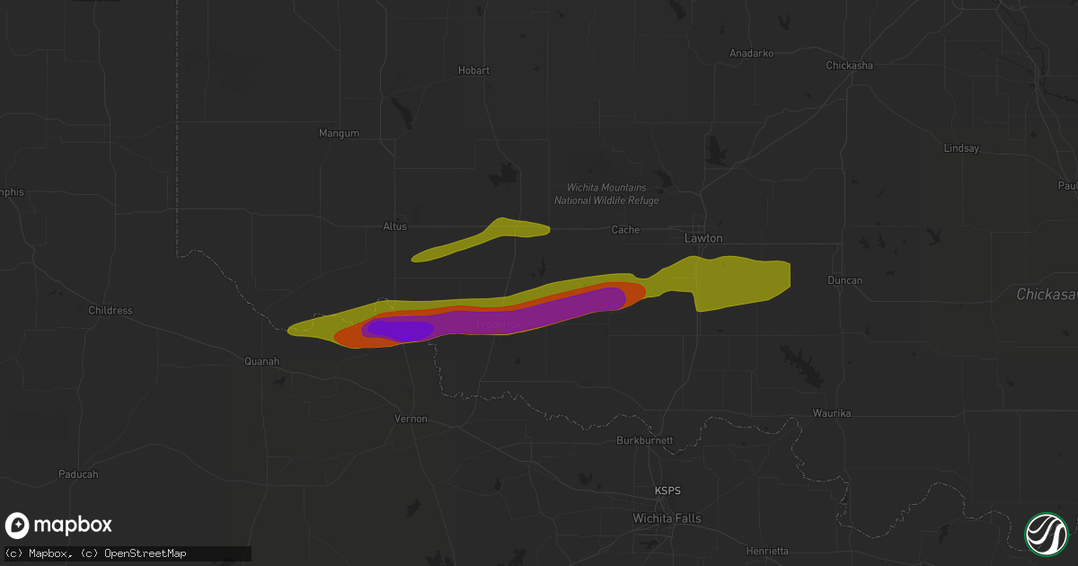 Hail map in Odell, TX on March 16, 2023