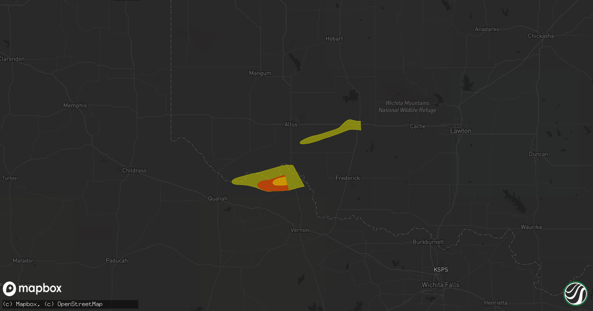 Hail map in Olustee, OK on March 16, 2023