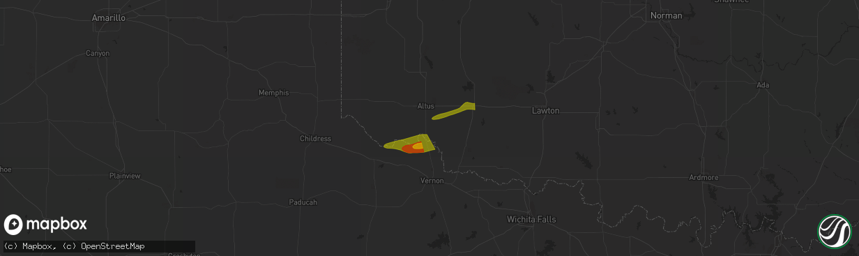 Hail map in Quanah, TX on March 16, 2023