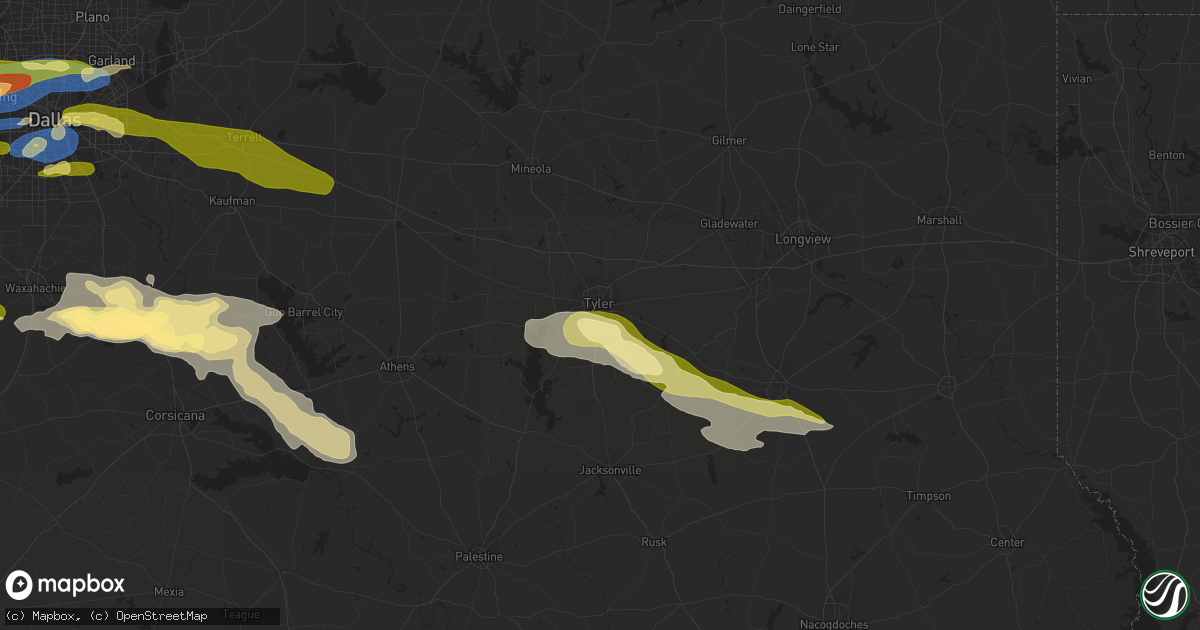 Hail map in Tyler, TX on March 16, 2023