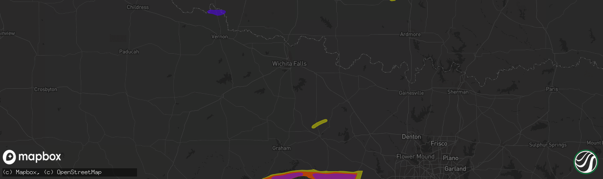 Hail map in Vernon, TX on March 16, 2023