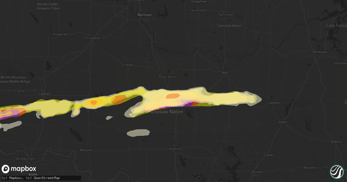 Hail map in Wynnewood, OK on March 16, 2023