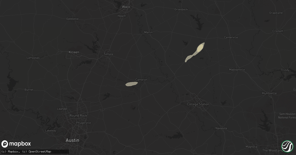 Hail map in Cameron, TX on March 16, 2024