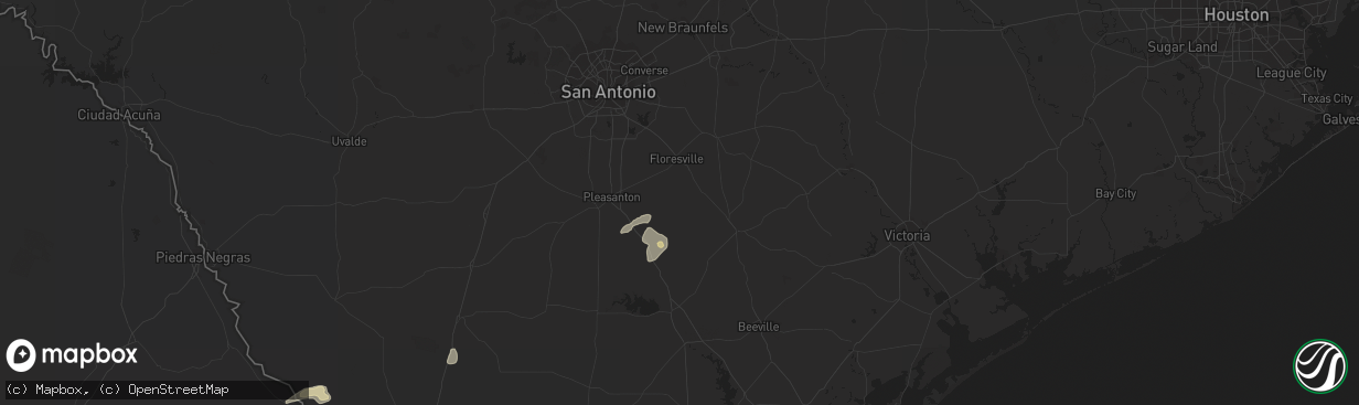 Hail map in Falls City, TX on March 16, 2024