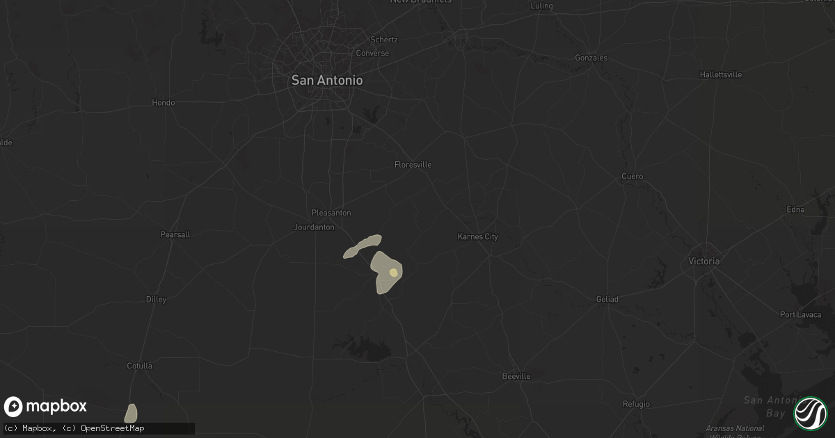 Hail map in Falls City, TX on March 16, 2024