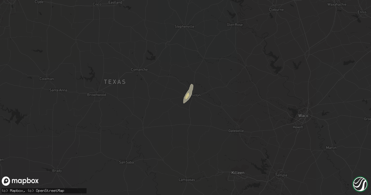Hail map in Hamilton, TX on March 16, 2024