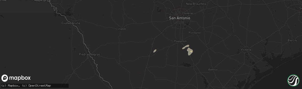 Hail map in Pearsall, TX on March 16, 2024