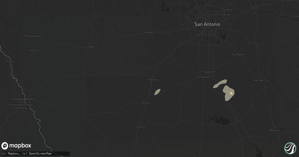 Hail map in Pearsall, TX on March 16, 2024