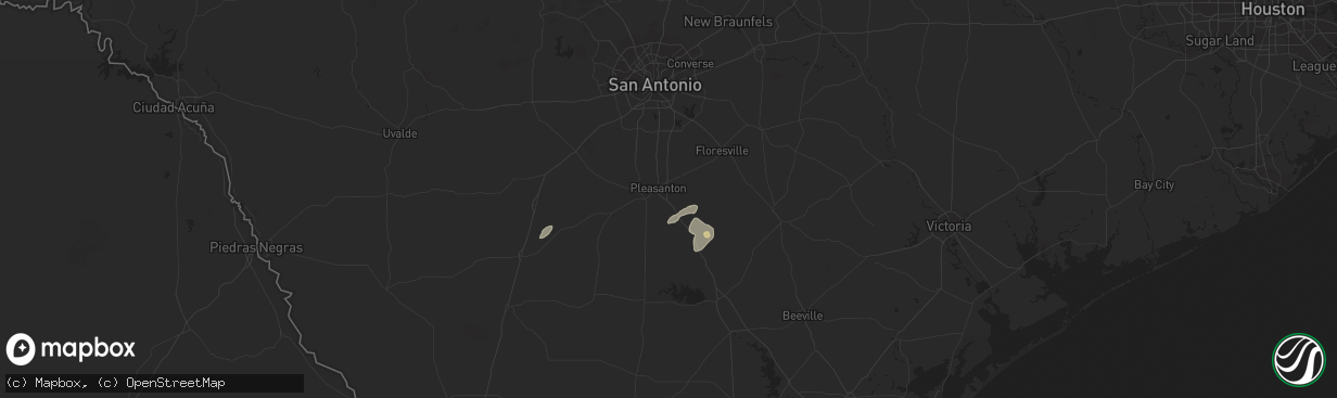 Hail map in Pleasanton, TX on March 16, 2024
