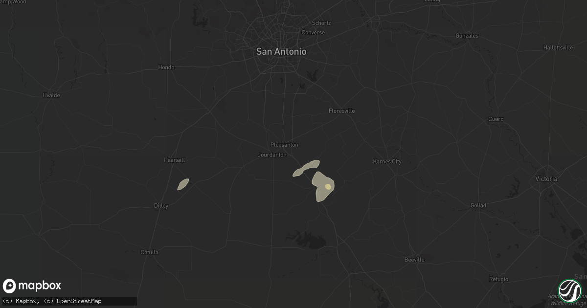 Hail map in Pleasanton, TX on March 16, 2024