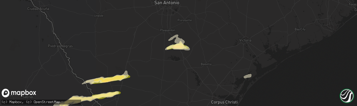 Hail map in Whitsett, TX on March 16, 2024