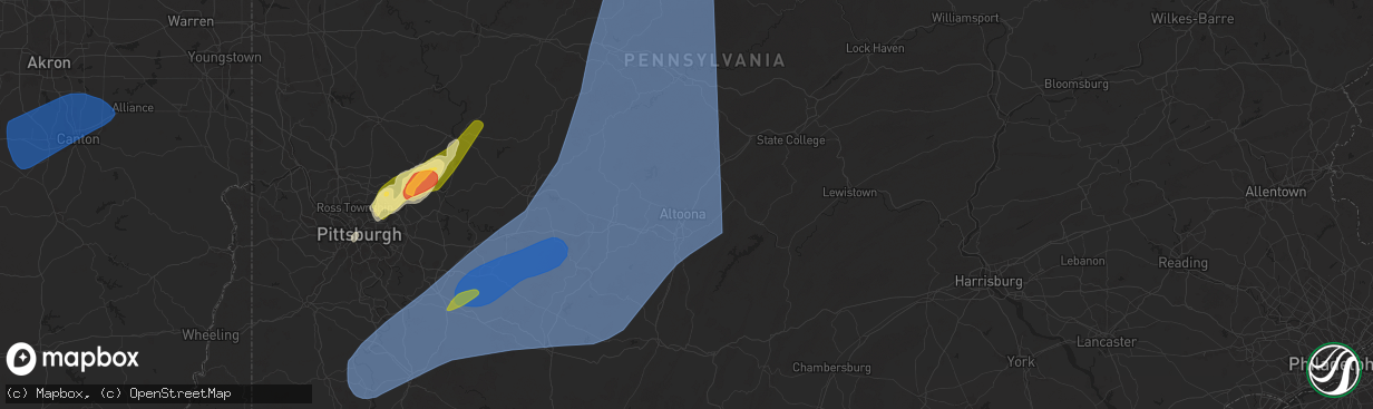 Hail map in Altoona, PA on March 16, 2025