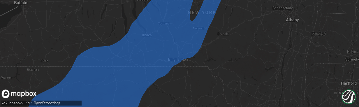 Hail map in Binghamton, NY on March 16, 2025