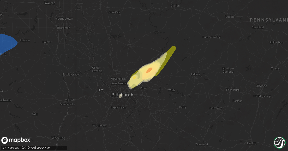 Hail map in Brackenridge, PA on March 16, 2025