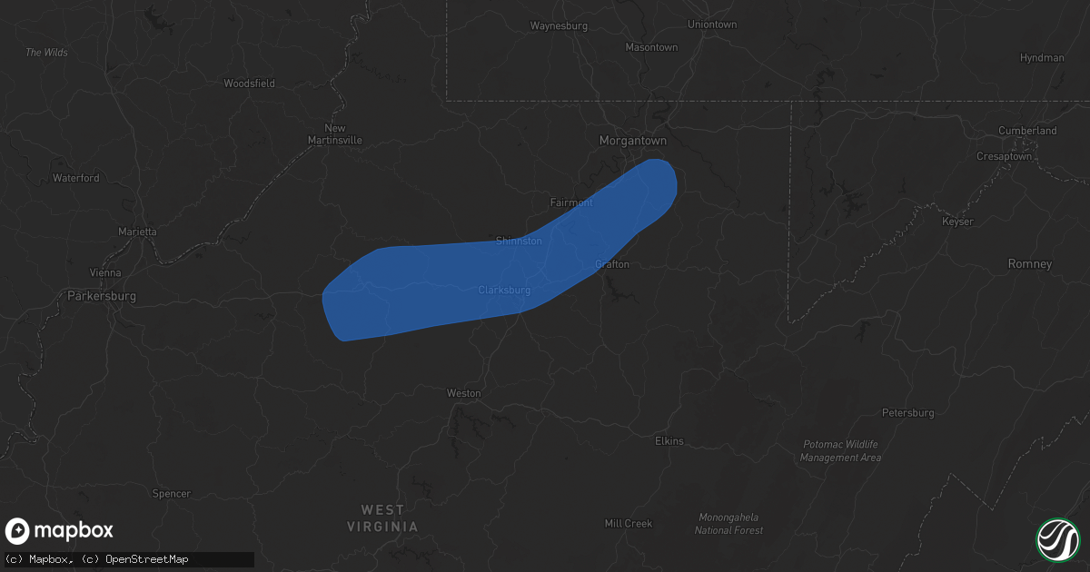 Hail map in Bridgeport, WV on March 16, 2025