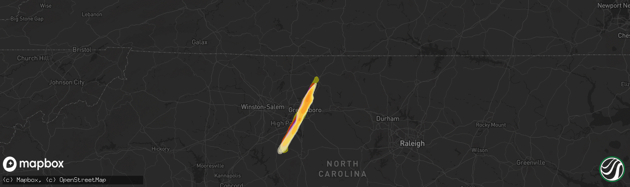 Hail map in Browns Summit, NC on March 16, 2025