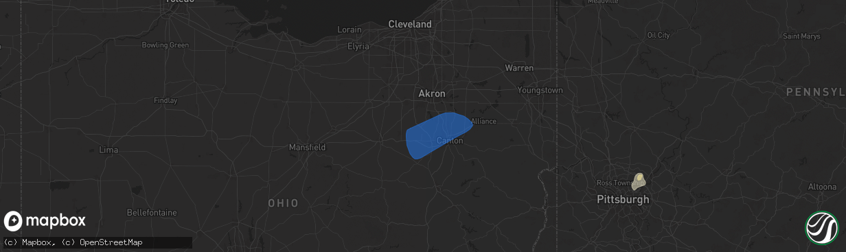 Hail map in Canal Fulton, OH on March 16, 2025