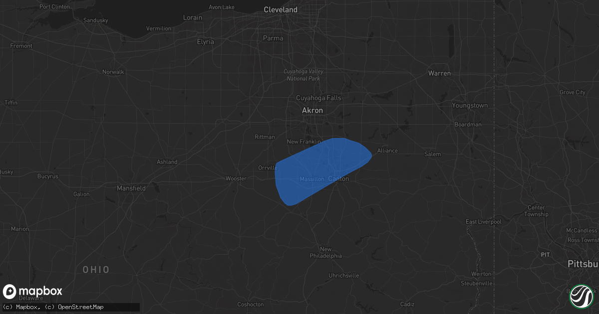 Hail map in Canal Fulton, OH on March 16, 2025