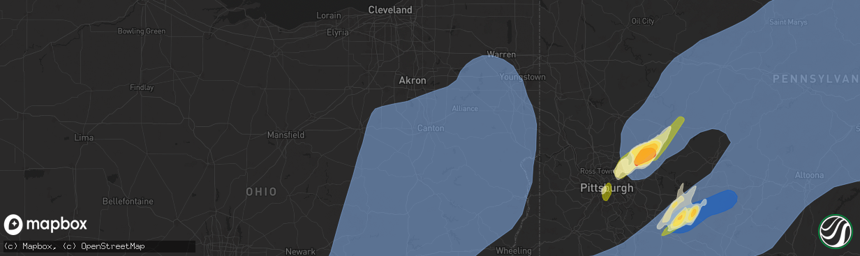 Hail map in Canton, OH on March 16, 2025