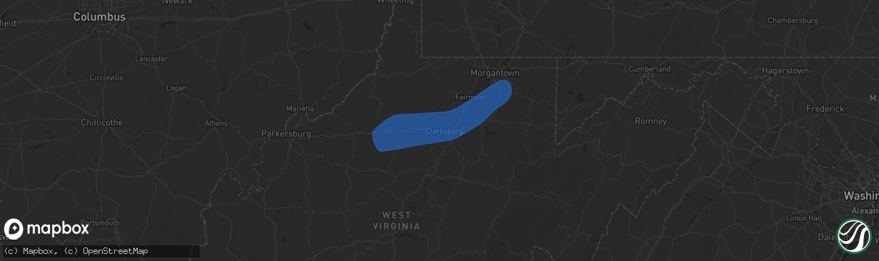 Hail map in Clarksburg, WV on March 16, 2025