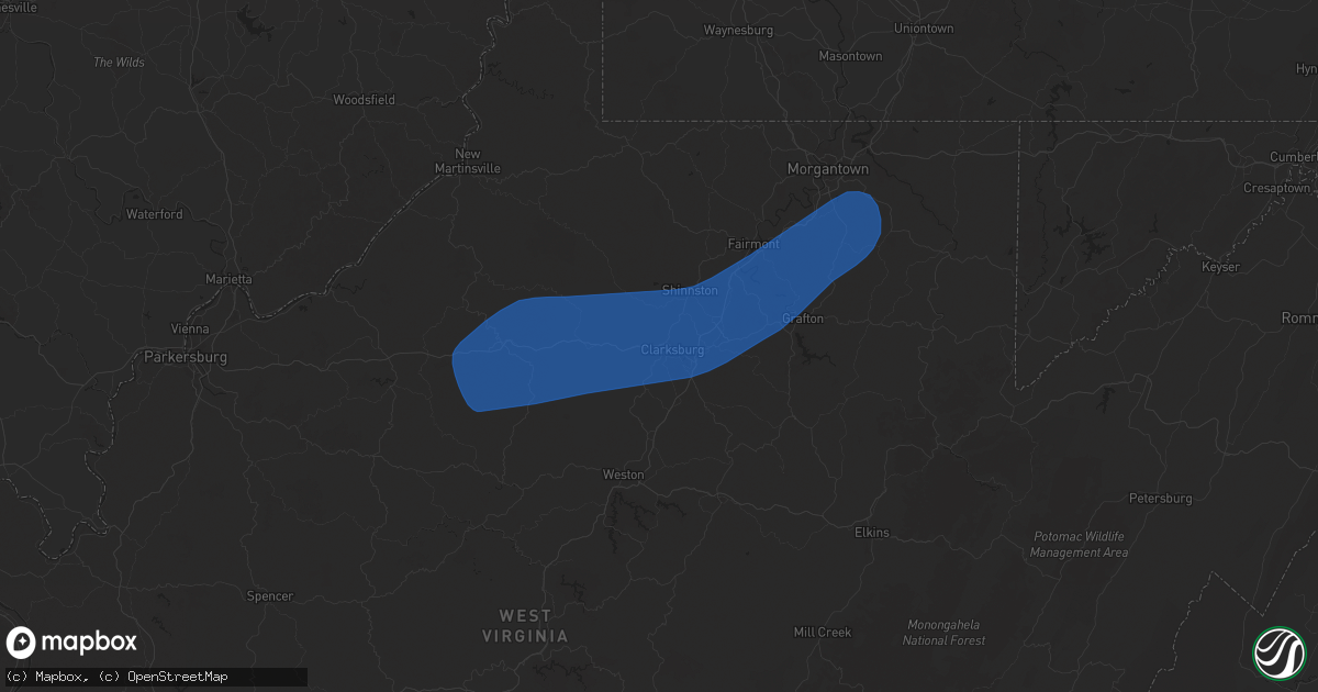 Hail map in Clarksburg, WV on March 16, 2025