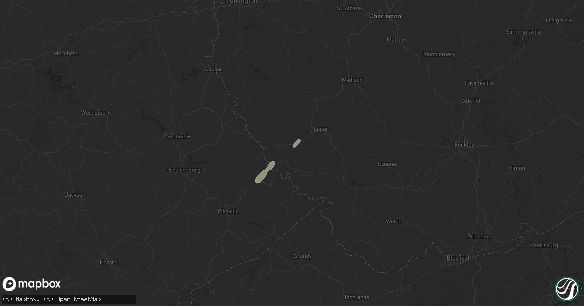 Hail map in Delbarton, WV on March 16, 2025
