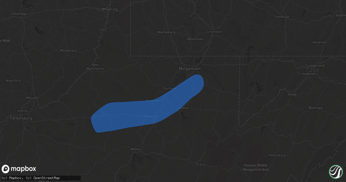 Hail map in Fairmont, WV on March 16, 2025