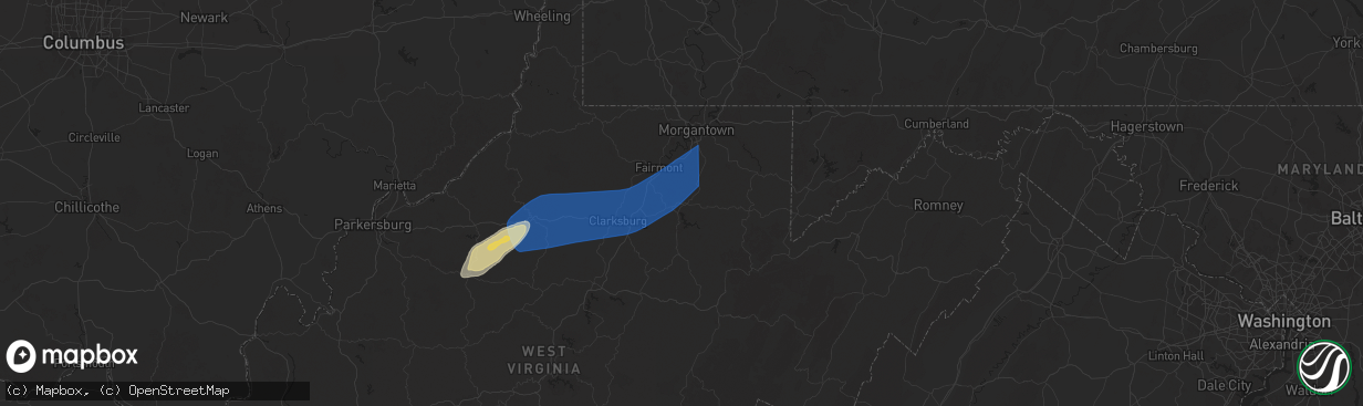 Hail map in Grafton, WV on March 16, 2025