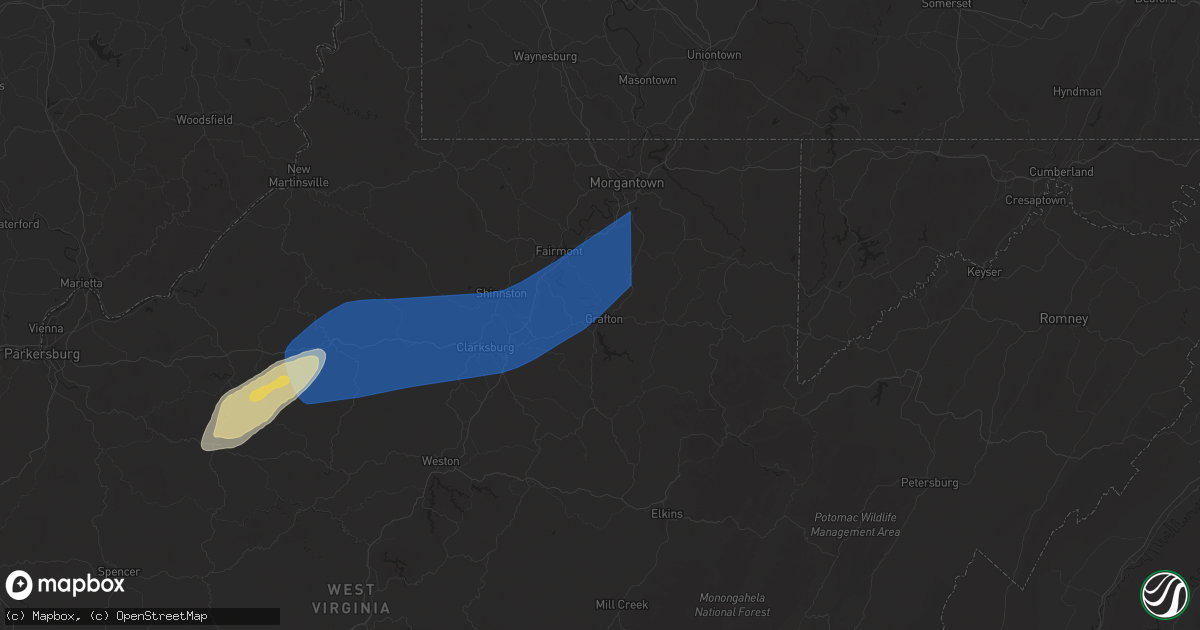 Hail map in Grafton, WV on March 16, 2025