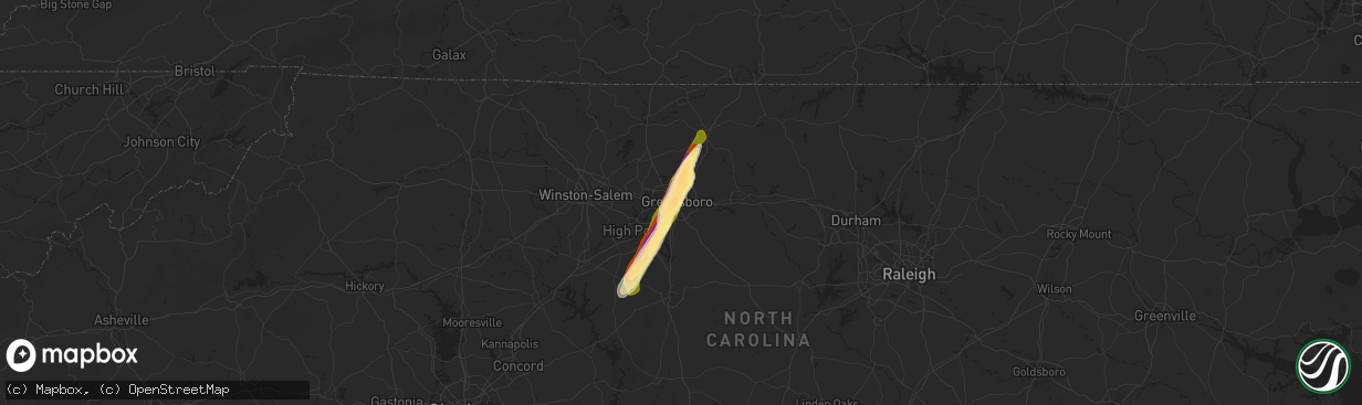 Hail map in Greensboro, NC on March 16, 2025