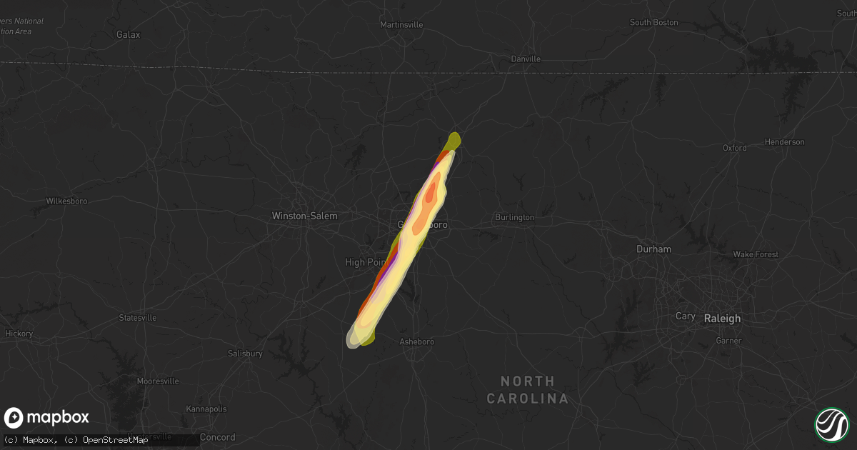 Hail map in Greensboro, NC on March 16, 2025