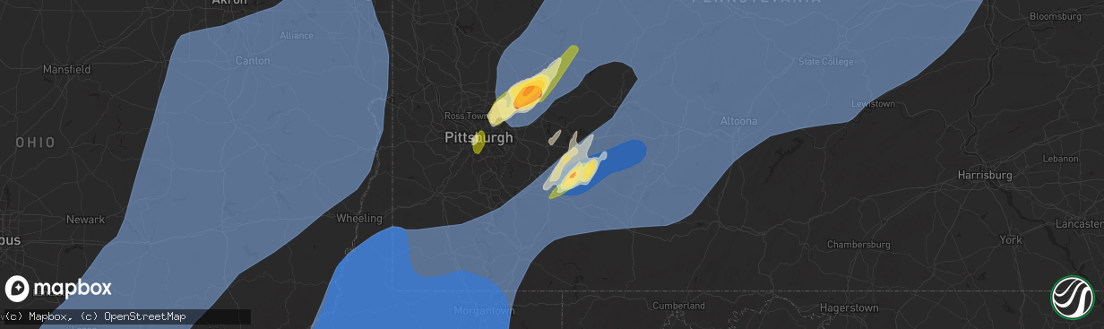 Hail map in Greensburg, PA on March 16, 2025