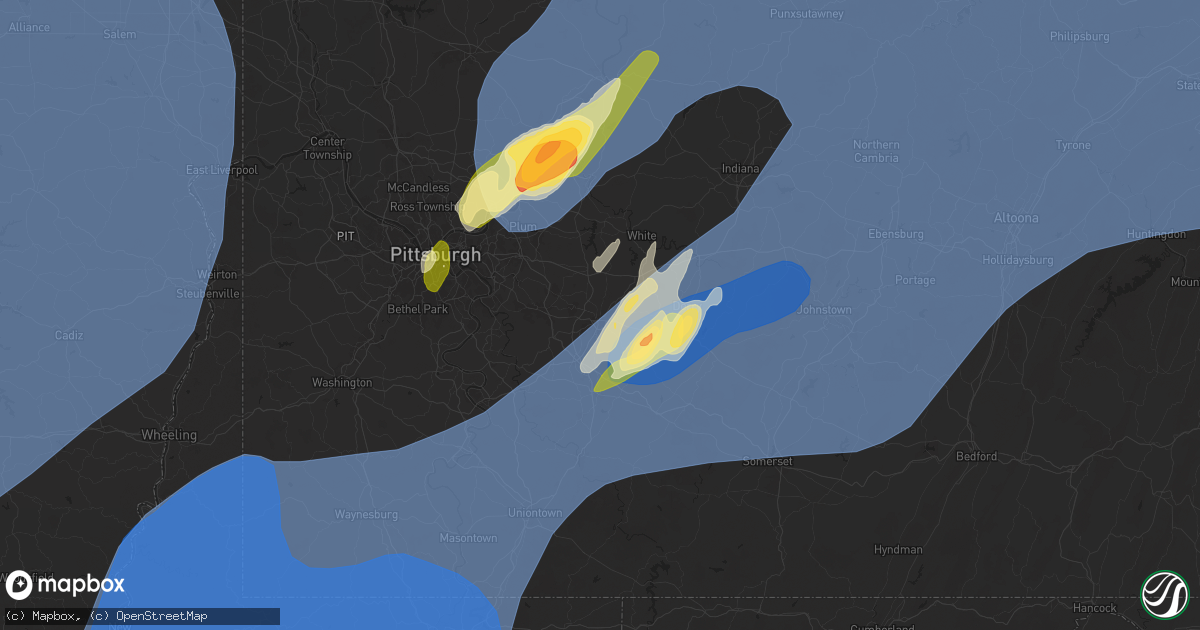 Hail map in Greensburg, PA on March 16, 2025