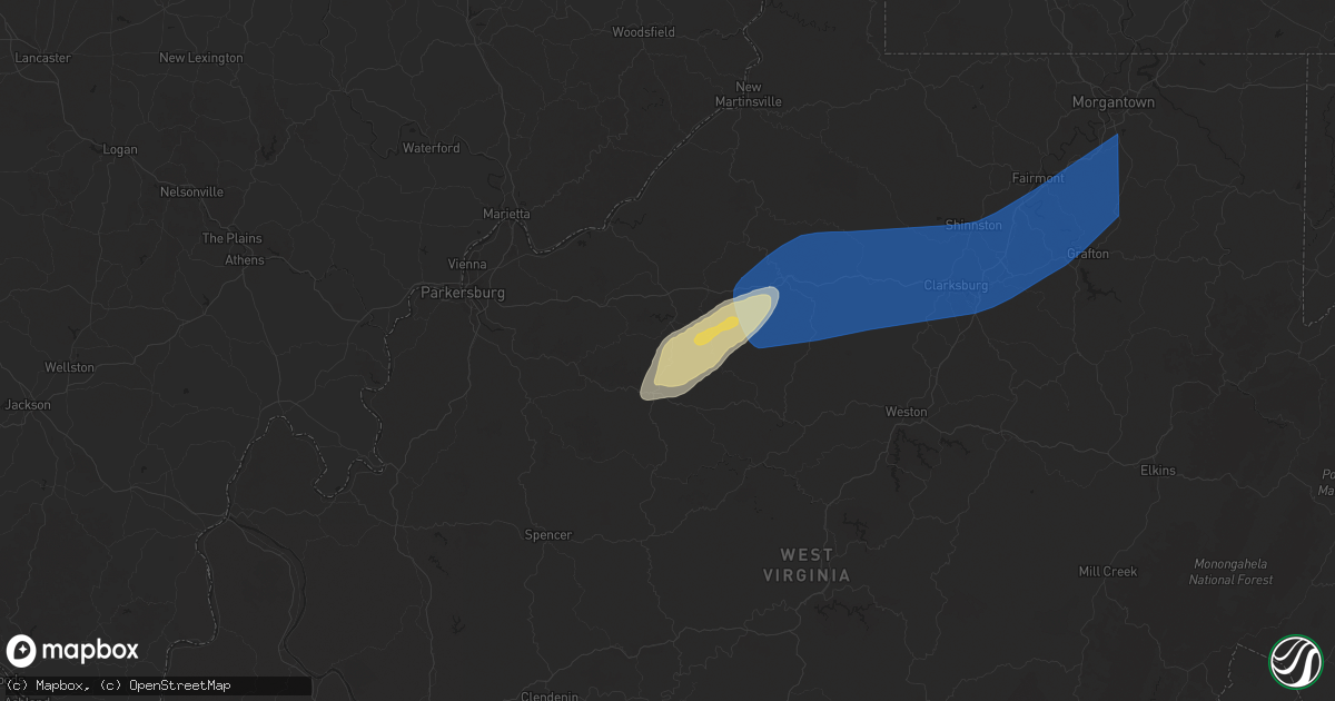 Hail map in Harrisville, WV on March 16, 2025