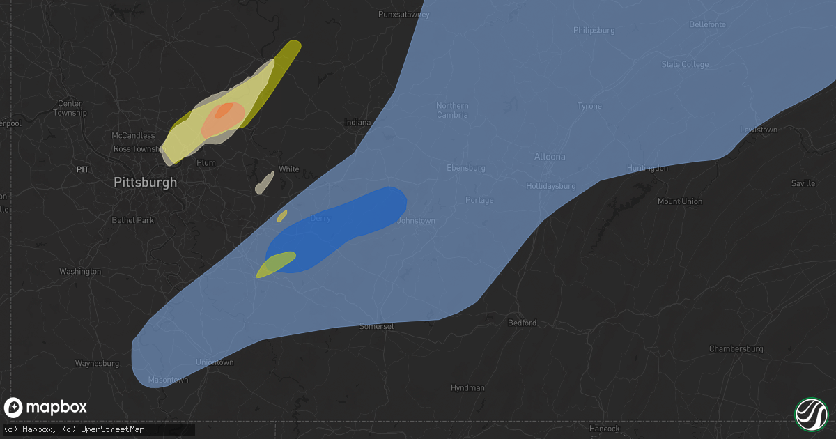 Hail map in Johnstown, PA on March 16, 2025