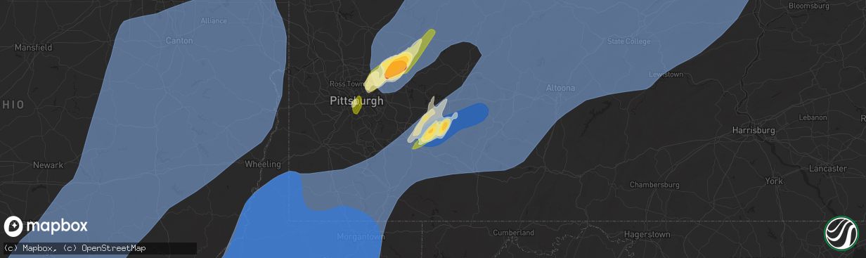 Hail map in Latrobe, PA on March 16, 2025