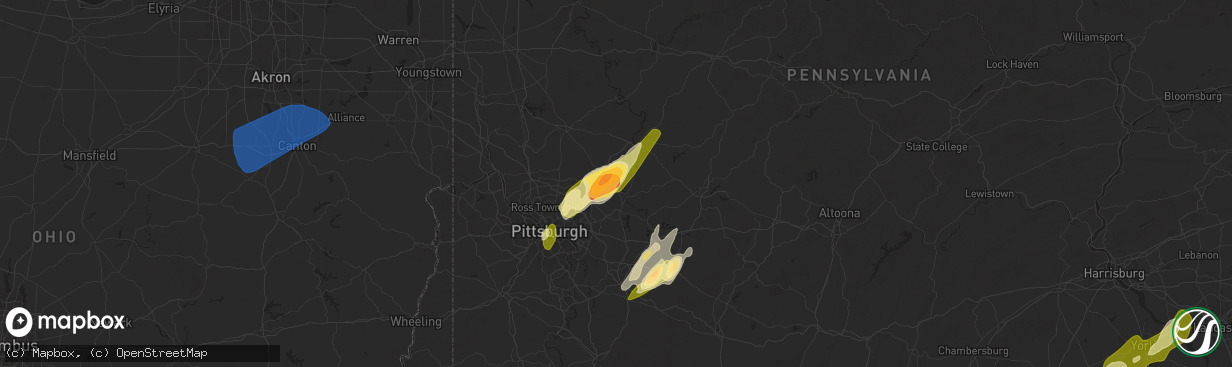 Hail map in Leechburg, PA on March 16, 2025