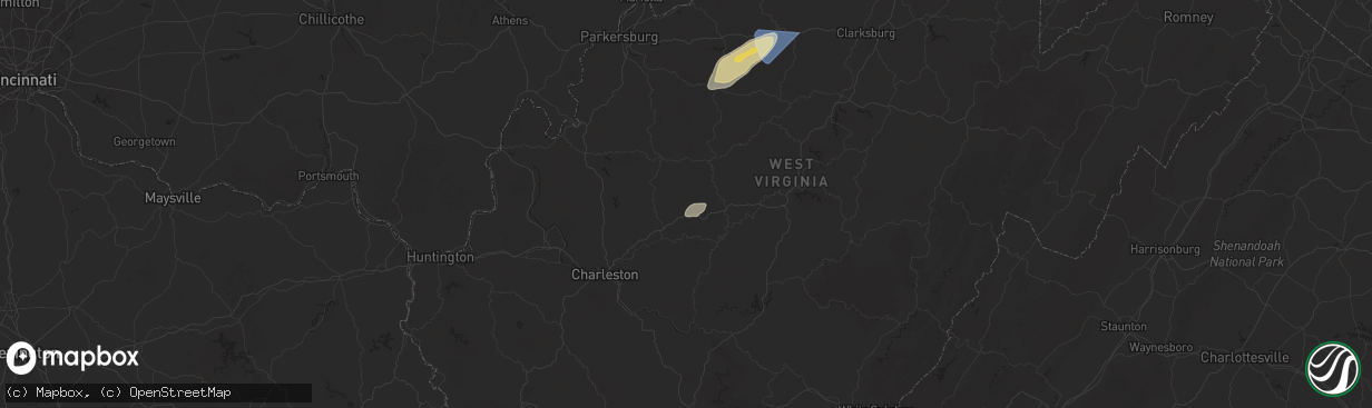 Hail map in Left Hand, WV on March 16, 2025