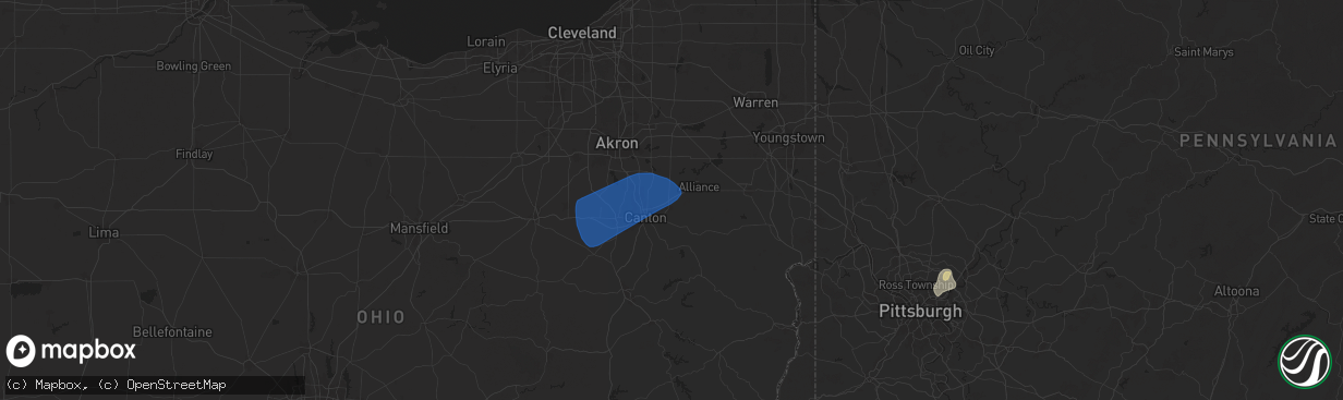 Hail map in Louisville, OH on March 16, 2025