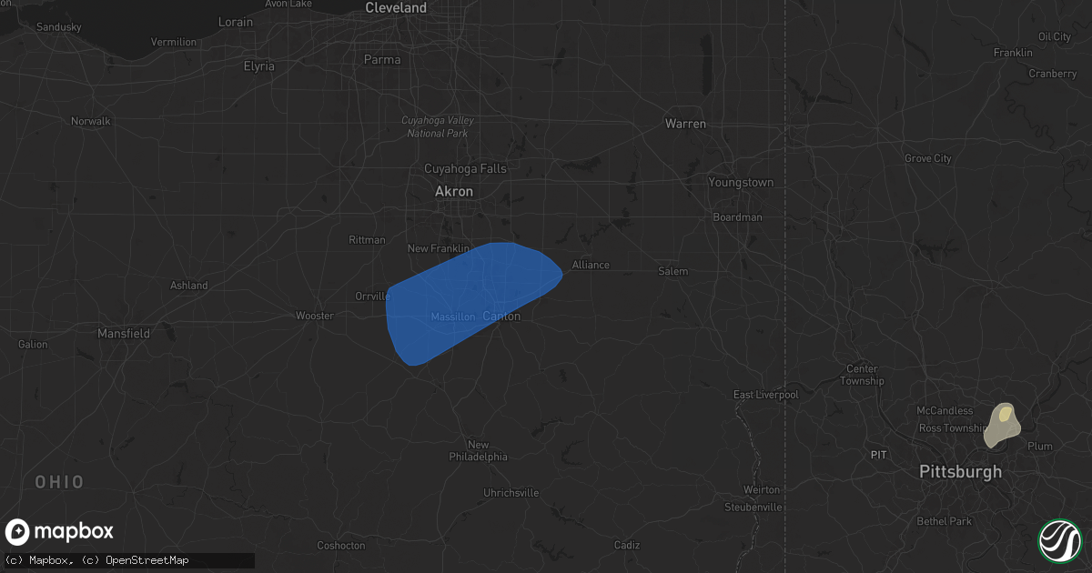 Hail map in Louisville, OH on March 16, 2025